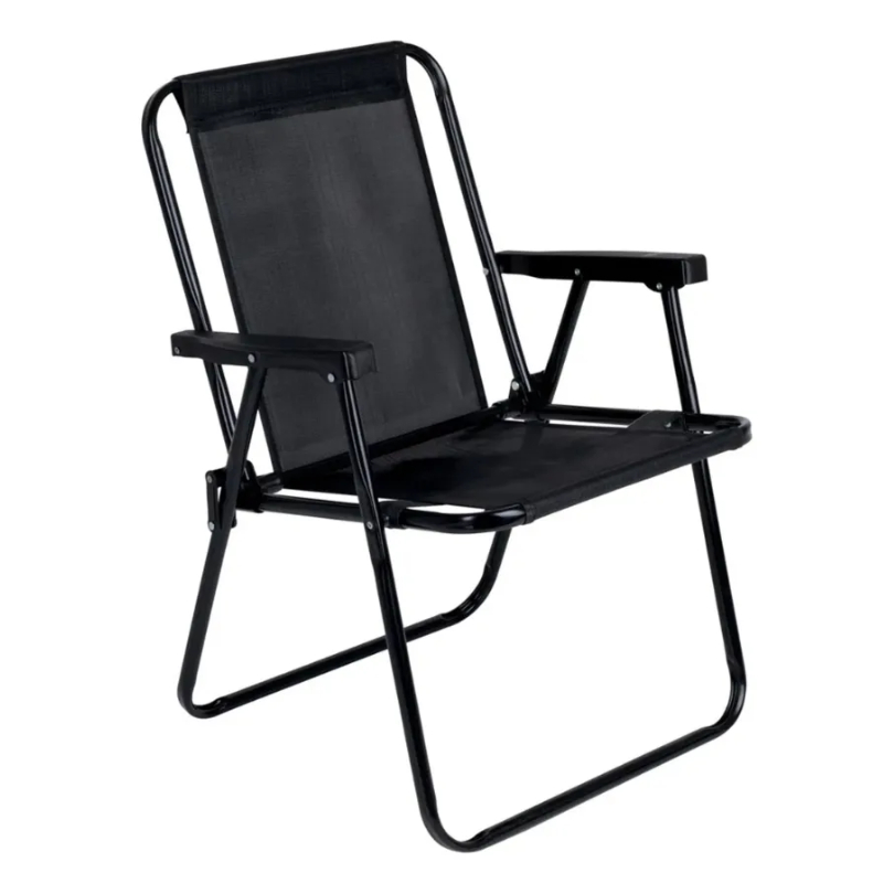 Cadeira De Praia Alta Preta Dobrável Em Aço Até 110kg Mor