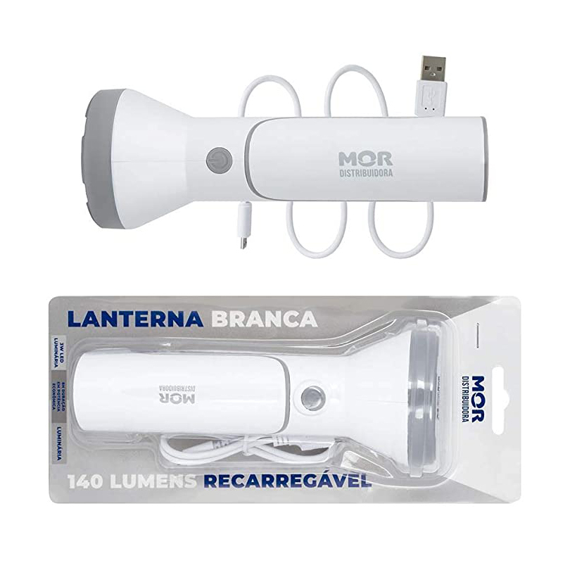 LANTERNA MOR 140 LUMENS RECARREGÁVEL BRANCA